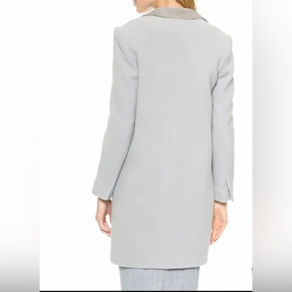 Club Monaco Gray Wool & Leather Long Coat Women's Small Lined Pockets Classic - Picture 3 of 16